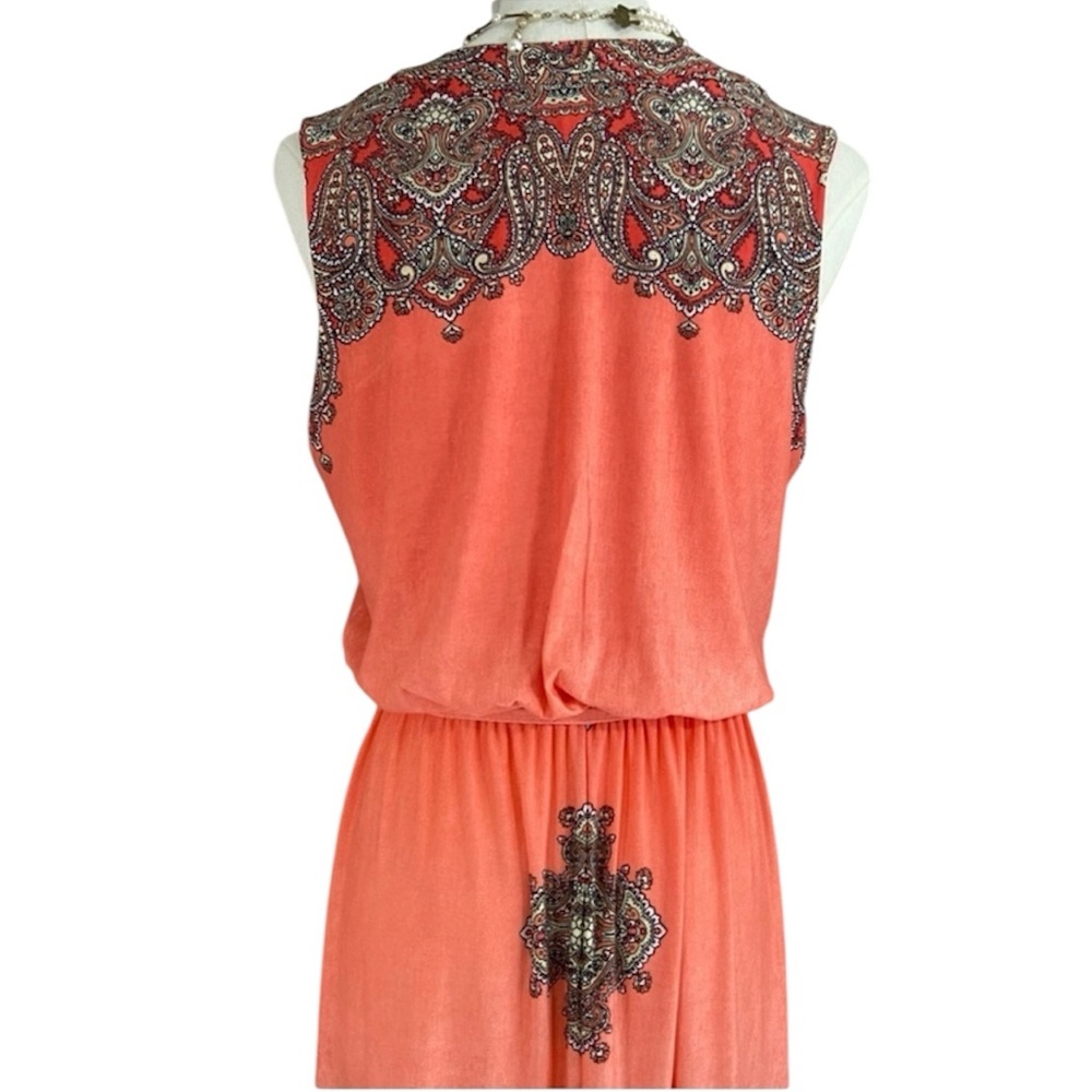 Paisley Chiffon Sleeveless Maxi Dress Size Small Rhinestone Sequin Detail - Picture 6 of 15